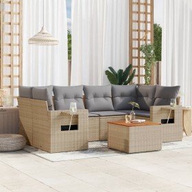 Set sofás de jardín 7 piezas y cojines ratán sintético beige en Sofás modulares de exterior | Comprar online en Foro24