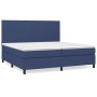 Cama box spring con colchón tela azul 200x200 cm