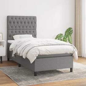 Cama box spring con colchón tela gris oscuro 100x200 cm