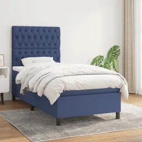 Box spring bed with blue fabric mattress 100x200 cm by vidaXL, Beds and slatted bases - Ref: Foro24-3141999, Price: 369,91 €,...