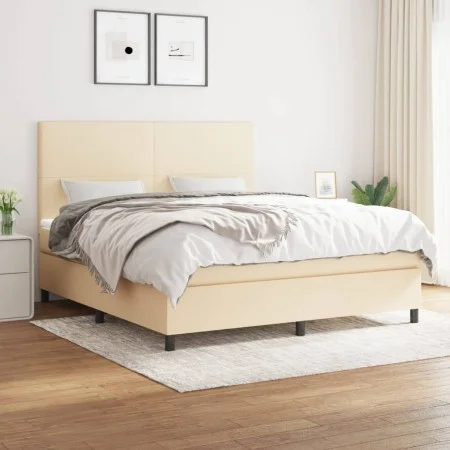 Box spring bed with cream fabric mattress 160x200 cm by vidaXL, Beds and slatted bases - Ref: Foro24-3141630, Price: 591,87 €...