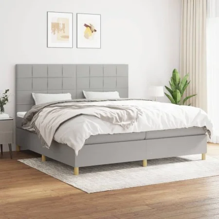 Box spring bed with light gray fabric mattress 200x200 cm by vidaXL, Beds and slatted bases - Ref: Foro24-3142361, Price: 632...
