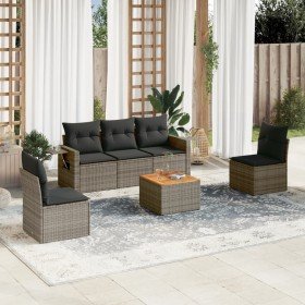 Set de muebles de jardín 6 pzas y cojines ratán sintético gris Set de muebles de jardín 6 pzas y cojines ratán sintético gris