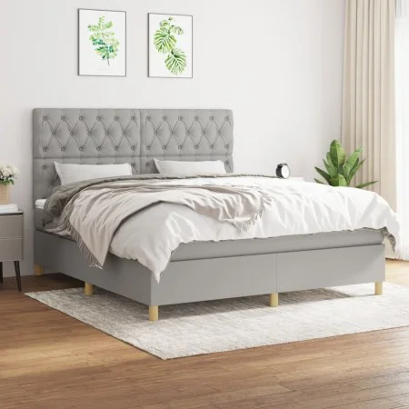 Box spring bed with light gray fabric mattress 160x200 cm by vidaXL, Beds and slatted bases - Ref: Foro24-3142585, Price: 595...