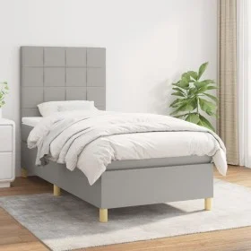 Box spring bed with light gray fabric mattress 100x200 cm by vidaXL, Beds and slatted bases - Ref: Foro24-3142313, Price: 339...
