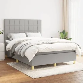 Box spring bed with light gray fabric mattress 140x200 cm by vidaXL, Beds and slatted bases - Ref: Foro24-3142337, Price: 497...