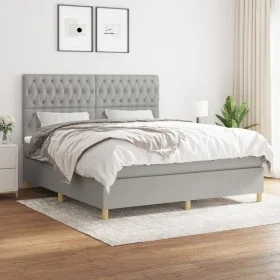 Box spring bed with light gray fabric mattress 180x200 cm by vidaXL, Beds and slatted bases - Ref: Foro24-3142593, Price: 630...