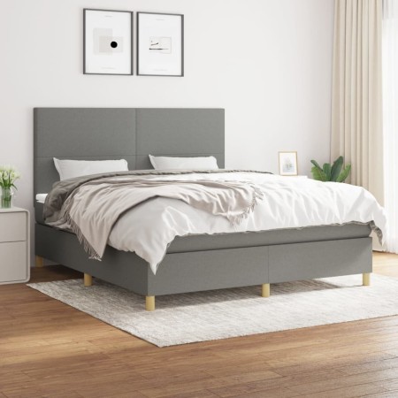 Cama box spring con colchón tela gris oscuro 160x200 cm de vidaXL, Camas y somieres - Ref: Foro24-3142186, Precio: 564,94 €, ...