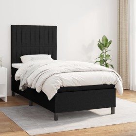 Cama box spring con colchón tela negro 80x200 cm