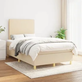 Box spring bed with cream fabric mattress 120x200 cm by vidaXL, Beds and slatted bases - Ref: Foro24-3142166, Price: 420,54 €...