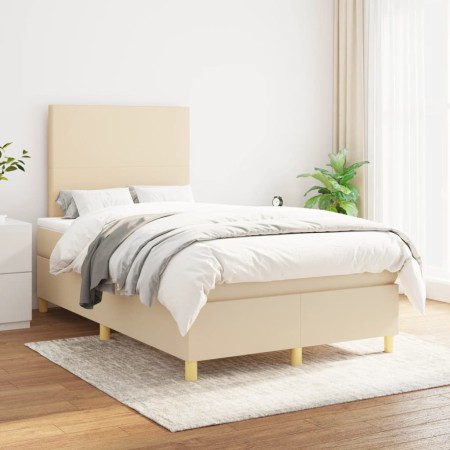 Box spring bed with cream fabric mattress 120x200 cm by vidaXL, Beds and slatted bases - Ref: Foro24-3142166, Price: 432,35 €...