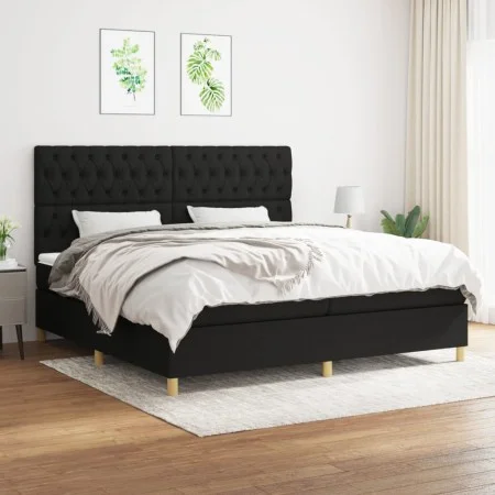 Box spring bed with black fabric mattress 200x200 cm by vidaXL, Beds and slatted bases - Ref: Foro24-3142603, Price: 677,43 €...