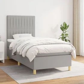 Box spring bed with light gray fabric mattress 90x200 cm by vidaXL, Beds and slatted bases - Ref: Foro24-3142465, Price: 317,...