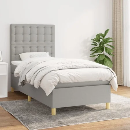 Box spring bed with light gray fabric mattress 90x190 cm by vidaXL, Beds and slatted bases - Ref: Foro24-3142617, Price: 314,...