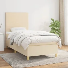 Box spring bed with cream fabric mattress 100x200 cm by vidaXL, Beds and slatted bases - Ref: Foro24-3142158, Price: 346,37 €...