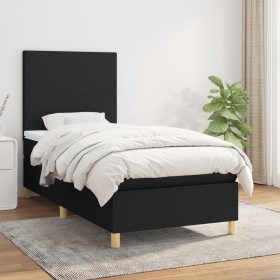 Cama box spring con colchón tela negro 80x200 cm