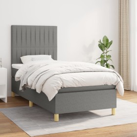 Cama box spring con colchón tela gris oscuro 90x190 cm