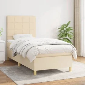 Box spring bed with cream fabric mattress 100x200 cm by vidaXL, Beds and slatted bases - Ref: Foro24-3142318, Price: 329,80 €...