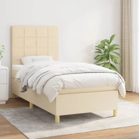 Box spring bed with cream fabric mattress 100x200 cm by vidaXL, Beds and slatted bases - Ref: Foro24-3142318, Price: 329,80 €...