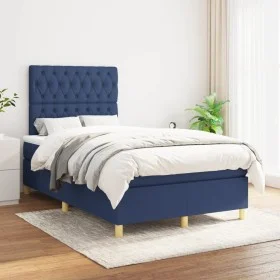 Box spring bed with blue fabric mattress 120x200 cm by vidaXL, Beds and slatted bases - Ref: Foro24-3142567, Price: 431,74 €,...