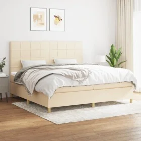 Box spring bed with cream fabric mattress 200x200 cm by vidaXL, Beds and slatted bases - Ref: Foro24-3142366, Price: 633,62 €...