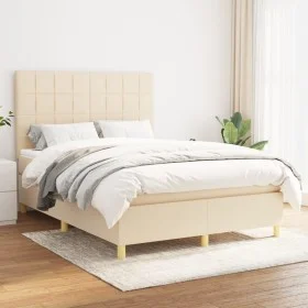 Box spring bed with cream fabric mattress 140x200 cm by vidaXL, Beds and slatted bases - Ref: Foro24-3142342, Price: 490,84 €...