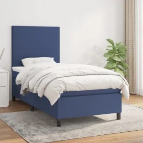 Box spring bed with blue fabric mattress 100x200 cm by vidaXL, Beds and slatted bases - Ref: Foro24-3141599, Price: 351,86 €,...