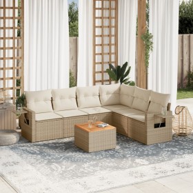 Set sofás de jardín 7 piezas y cojines ratán sintético beige Set sofás de jardín 7 piezas y cojines ratán sintético beige