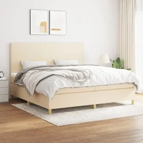 Box spring bed with cream fabric mattress 200x200 cm by vidaXL, Beds and slatted bases - Ref: Foro24-3142206, Price: 623,50 €...
