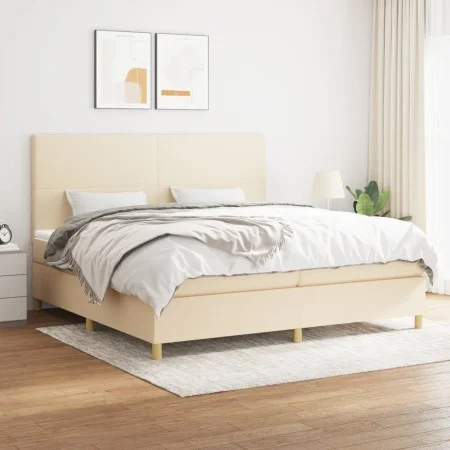 Box spring bed with cream fabric mattress 200x200 cm by vidaXL, Beds and slatted bases - Ref: Foro24-3142206, Price: 623,50 €...