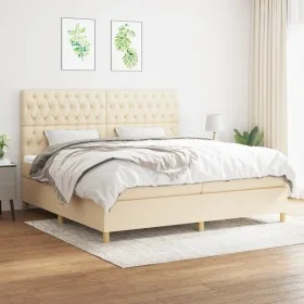 Box spring bed with cream fabric mattress 200x200 cm by vidaXL, Beds and slatted bases - Ref: Foro24-3142606, Price: 637,13 €...
