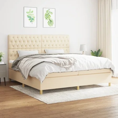 Box spring bed with cream fabric mattress 200x200 cm by vidaXL, Beds and slatted bases - Ref: Foro24-3142606, Price: 637,13 €...