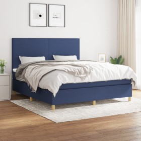 Cama box spring con colchón tela azul 180x200 cm