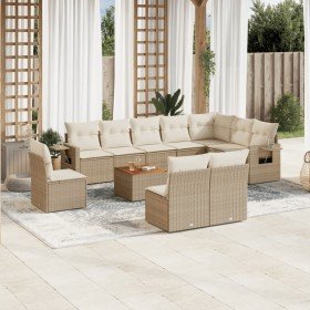 Set de sofás de jardín 11pzas con cojines ratán sintético beige Set de sofás de jardín 11pzas con cojines ratán sintético beige