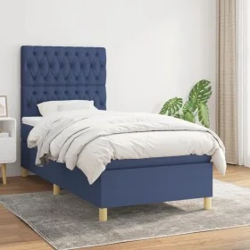 Box spring bed with blue fabric mattress 90x200 cm by vidaXL, Beds and slatted bases - Ref: Foro24-3142551, Price: 364,03 €, ...