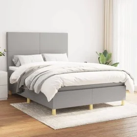 Box spring bed with light gray fabric mattress 140x190 cm by vidaXL, Beds and slatted bases - Ref: Foro24-3142169, Price: 520...