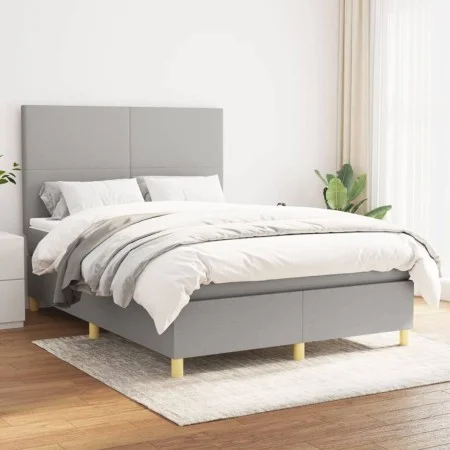 Box spring bed with light gray fabric mattress 140x190 cm by vidaXL, Beds and slatted bases - Ref: Foro24-3142169, Price: 520...