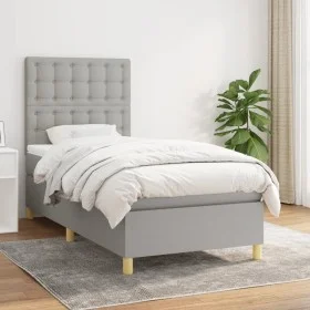 Box spring bed with light gray fabric mattress 90x200 cm by vidaXL, Beds and slatted bases - Ref: Foro24-3142625, Price: 320,...