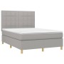 Cama box spring con colchón tela gris claro 140x190 cm