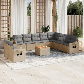 Set de sofás de jardín 11pzas con cojines ratán sintético beige en Sofás modulares de exterior | Comprar online en Foro24