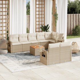 Set de sofás de jardín 9 pzas con cojines ratán sintético beige Set de sofás de jardín 9 pzas con cojines ratán sintético beige