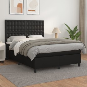 Cama box spring con colchón cuero sintético negro 140x200cm