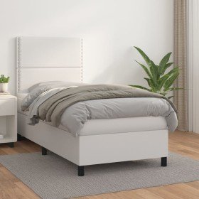 Cama box spring con colchón cuero sintético blanco 100x200 cm