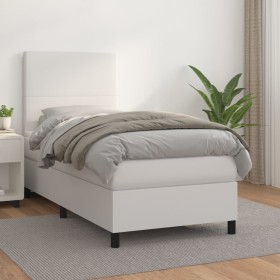 Cama box spring con colchón cuero sintético blanco 100x200 cm