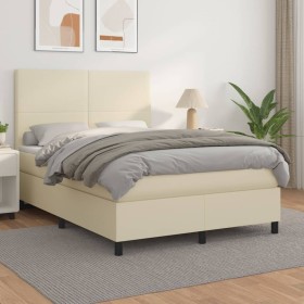 Cama box spring con colchón cuero sintético crema 140x200cm