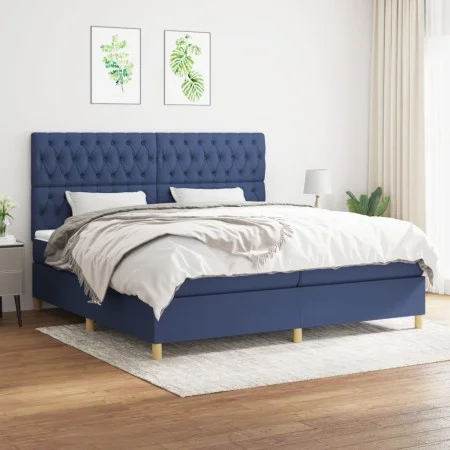 Box spring bed with blue fabric mattress 200x200 cm by vidaXL, Beds and slatted bases - Ref: Foro24-3142607, Price: 663,33 €,...