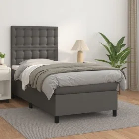 Box spring bed with gray synthetic leather mattress 100x200 cm by vidaXL, Beds and slatted bases - Ref: Foro24-3142831, Price...