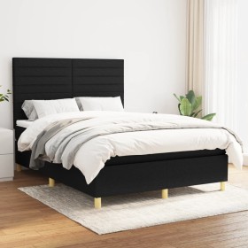 Cama box spring con colchón tela negro 140x190 cm