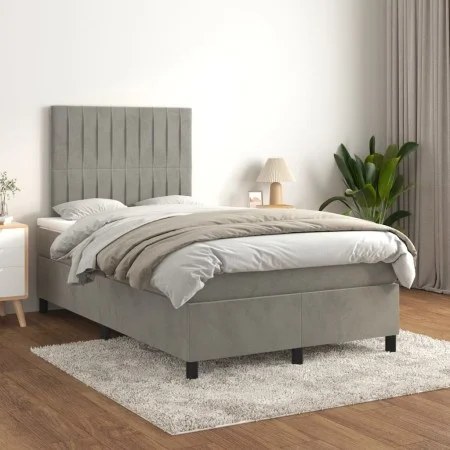 Box spring bed with light gray velvet mattress 120x200 cm by vidaXL, Beds and slatted bases - Ref: Foro24-3143133, Price: 411...