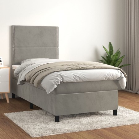Cama box spring con colchón terciopelo gris claro 100x200 cm de vidaXL, Camas y somieres - Ref: Foro24-3142947, Precio: 307,4...